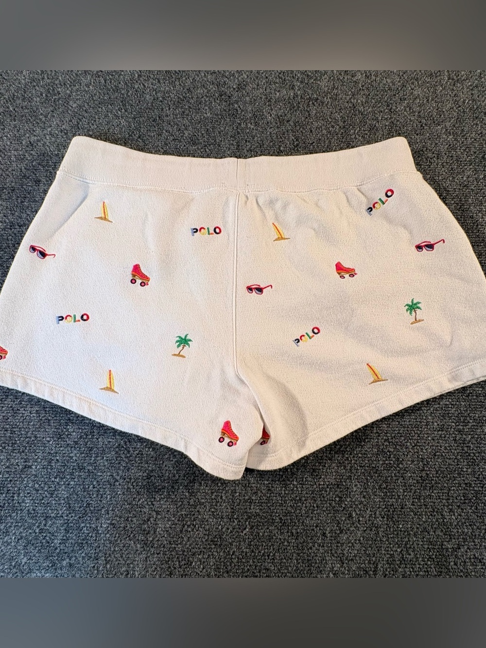 Polo by Ralph Lauren Cream Athletic Shorts with Multicolor Embroidery
